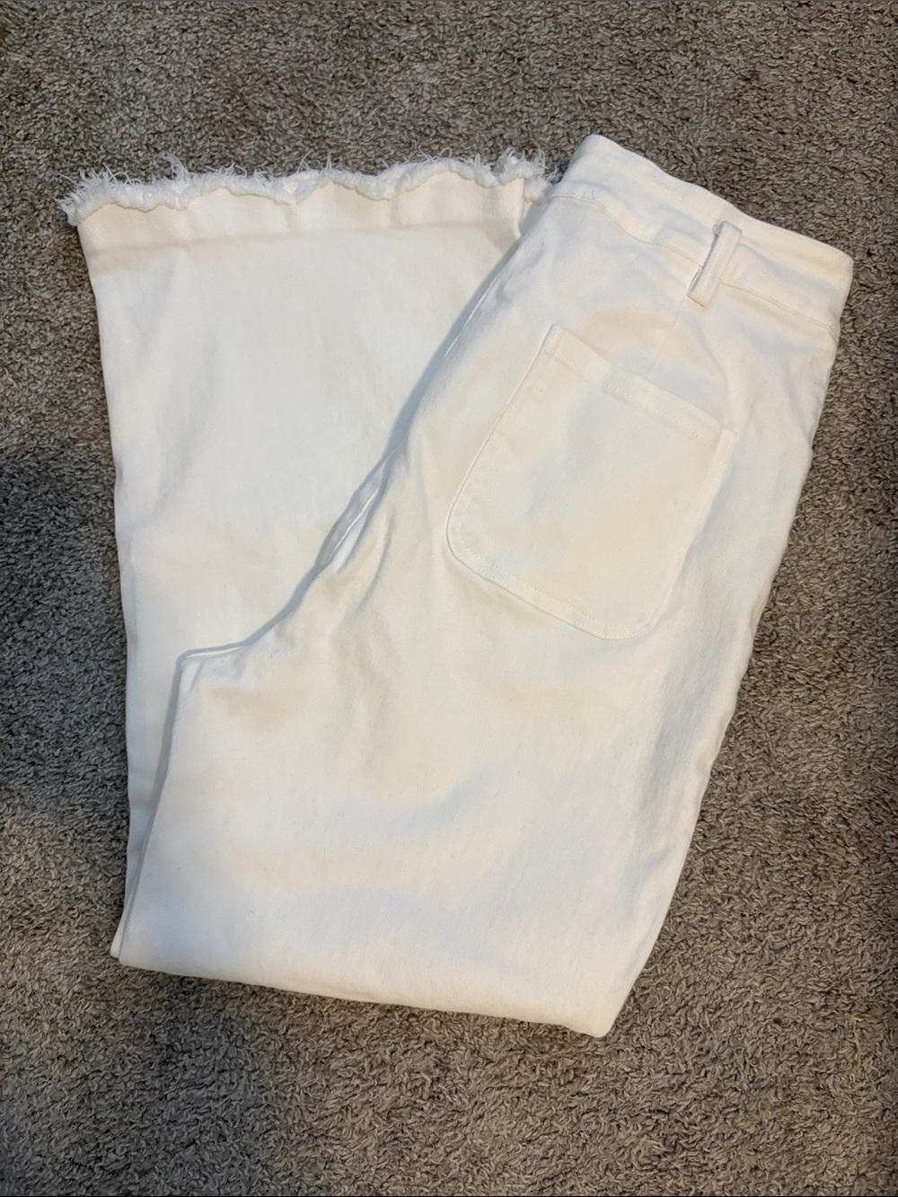 En Saison White Frayed-Hem Cropped Jeans